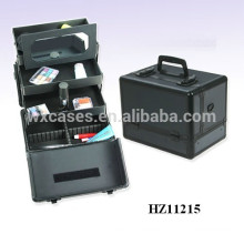 high quality luxury cosmetic case metal with mirror and 3 trays inside